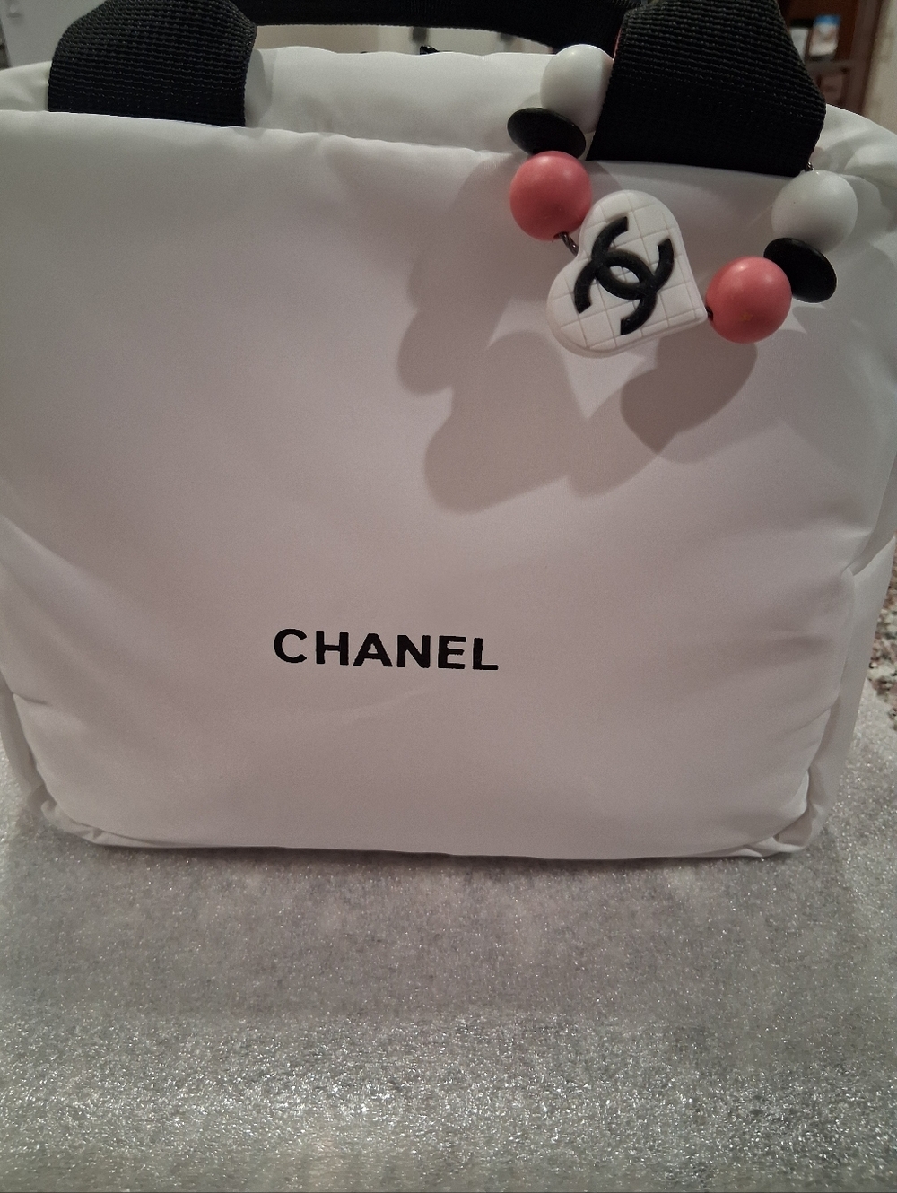 CHANEL GWP White Puffer Tote Bag with Black Handles.Brand NEW